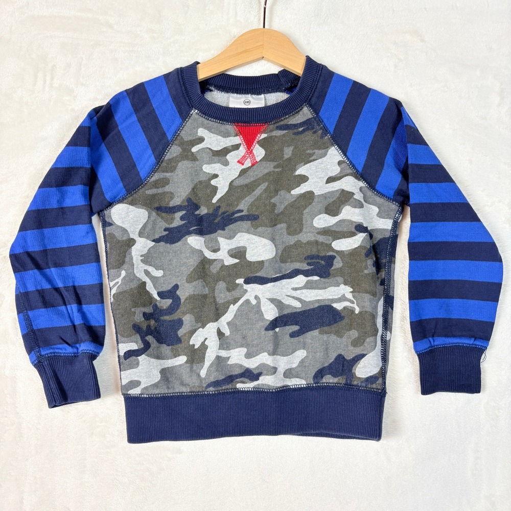 Hanna Andersson Sweatshirt Kids‎ Sz 100 | 4 Camouflage Raglan Sleeve Blue Stripe